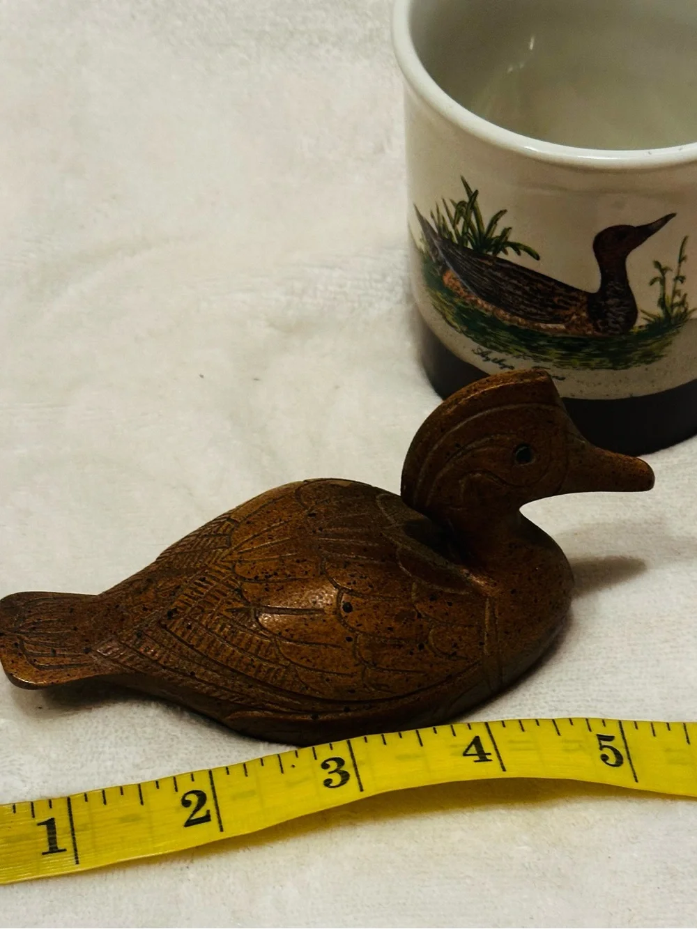Hand Carved Wooden Duck Figurine Folk Art Cabin Lodge Decor Rustic Bird Vtg Mug